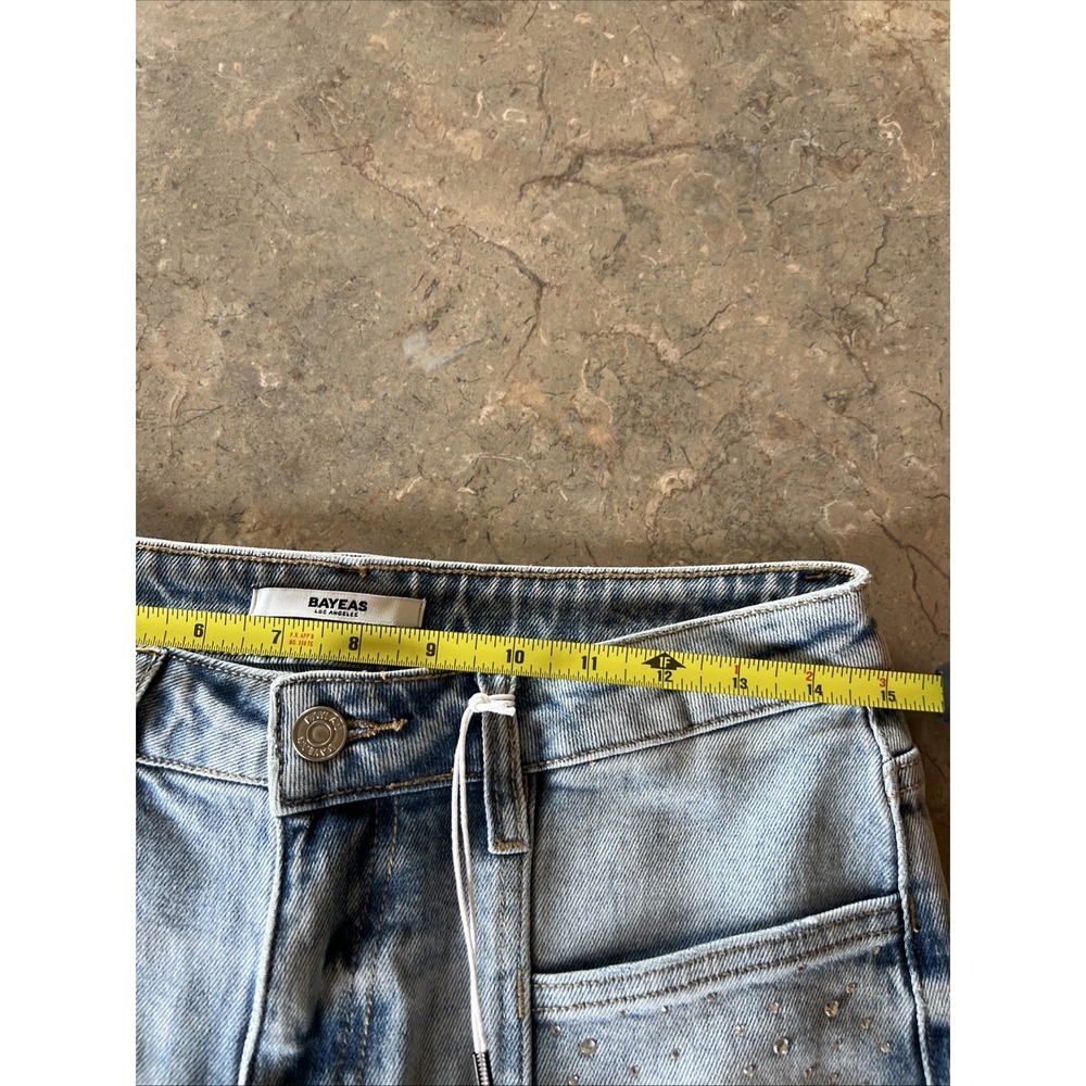 Bayeas women's Mid Rise Wide 28 Jeans Rhinestones On Pockets Light Wash - Picture 8 of 8